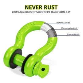 Shackles 3/4" (2 PACK) LIBERRWAY D ring Shackle Rugged Unbreakable 28.5 Ton (57,000 Lbs) Maximum Break Strength with 7/8'' Pin Bow Screw Heavy Duty D Ring for Vehicle Recovery, Green