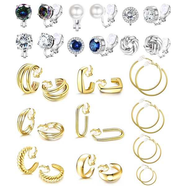SAILIMUE 16 Pairs Clip On Earrings For Women 14K Gold