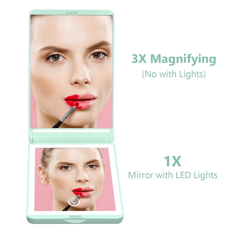 WOBSION Lighted Compact Mirror, Rechargeable Travel Makeup Mirror with Light,1x/3x