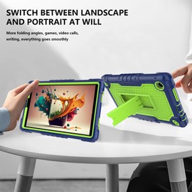 Doemoil for TCL Tab 8 V/Tab 8 SE (6048E) Tablet Case Soft Silicone Rubber Heavy Duty Hybrid Had Back Shell Protection Shockproof Kids Friendly with Built in Stand Shoulder Strap (Navy+Green)