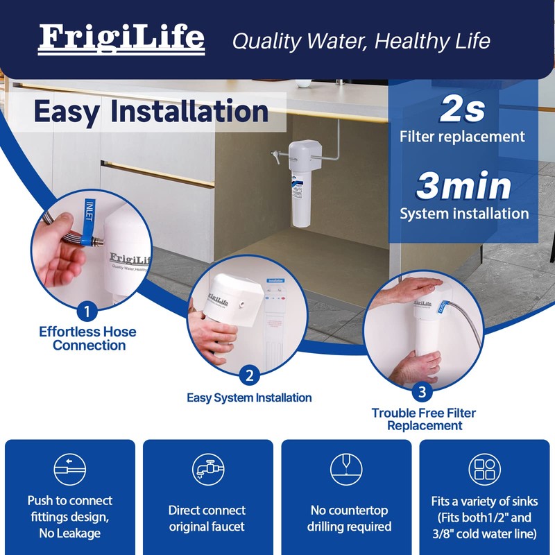 FrigiLife Under Sink Water Filter System, 22K Gallons Ultra High