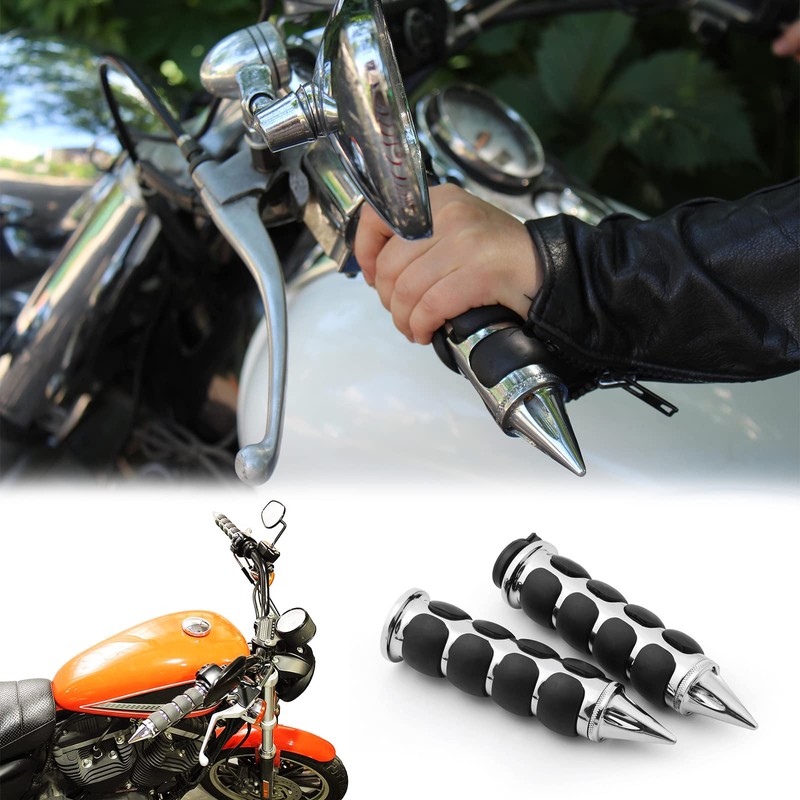 DREAMIZER Universal 1" (25mm) Chrome Spiked Head Motorcycle Hand Grips