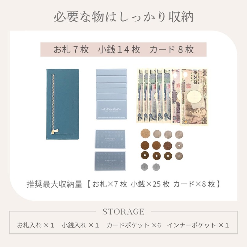 RafiCaro Thin Long Wallet, Fragment Case, Cowhide Leather, YKK Zipper,