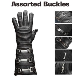 URBAN BUCK Mens Real Leather Gauntlet Cosplay Long Black Left Hand Costume Adult Glove (XXL)