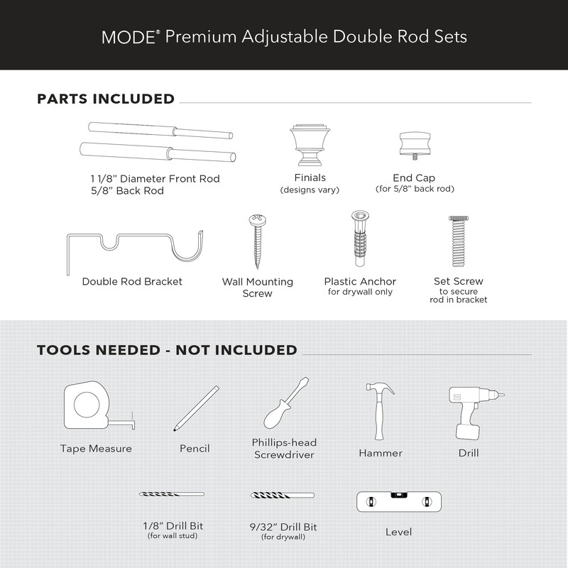 MODE Premium Collection Double Curtain Rod Set (1 1/8" Front