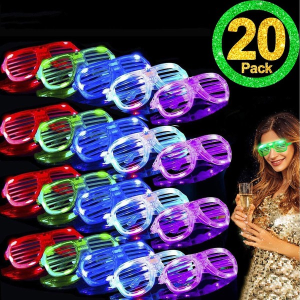 TURNMEON 20 Pack LED Glasses,5 Color Light Up Glasses Shutter Shades Glow Sticks Glasses Led Party Sunglasses Adults Kids Glow in The Dark Rave Halloween Party Supplies Favors Birthday Neon Party Glow Toys