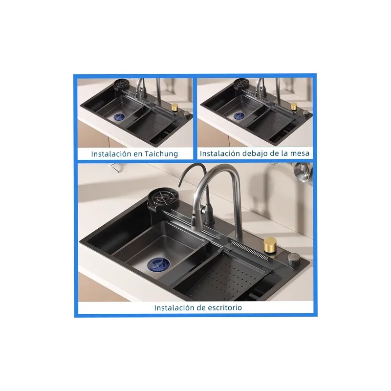 Tarja Fregadero De Cocina De Cascada Acero Inoxidable 80*45