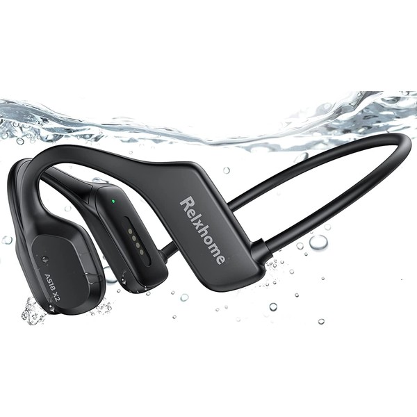 Relxhome Bone Sound Headphones Swimming MP3 Headphones, IP68 Waterproof, 16GB Memory, Wireless Bluetooth 5.2, Open-Ear Bone Conduction Headset, MP3 Player for Swimming and Surfing