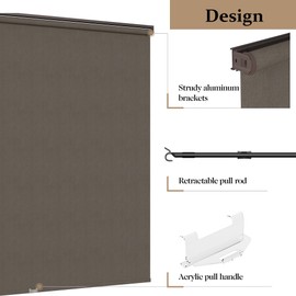 Outdoor Roller Shades for Patio with New Operation Mode (with Pull Rod-No Need Crank), Upgraded Materials Patio Shades Roller Up Outdoor with 95% UV Protection, Outdoor Blinds for Patio Proch