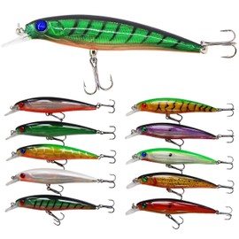 Fishing Lures Hard Bait Minnow Lure with Treble Hook Life-Like Swimbait Fishing Bait 3D Fishing Eyes Crankbait for Bass Trout Walleye Redfish (Type B: 10pcs)