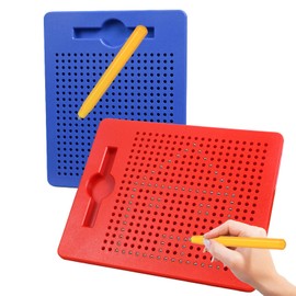 AIVORO Pack of 2 Magnetic Drawing Boards: Magnetic Board Children - Small Magnetic Steel Ball Drawing Board with Pen, Magnetic Toy Travel Activity for Children from 3 Years (Red, Blue)