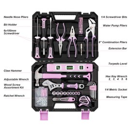 Enventor Pink Tool Kit Set for Women, 146PCS General Household Hand Tool Kit with Storage Toolbox, Ladies Small Basic Tool Kits for Home Maintenance, DIY Projects