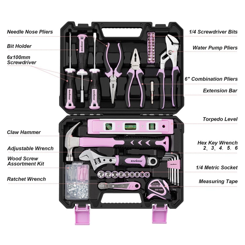 Enventor Pink Tool Kit Set for Women, 146PCS General Household