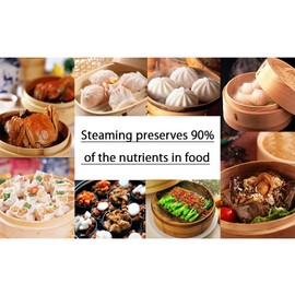 Hcooker 2-Tier Kitchen Bamboo Steamer with Stainless Steel Rings for Asian Cooking | Sauce Dish & 2-Chopsticks | Buns Dumplings Vegetables Fish Rice