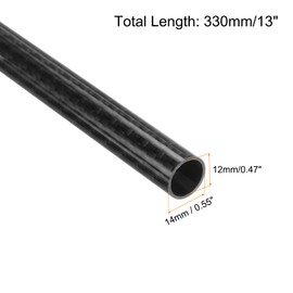 QUARKZMAN Pack of 2 Carbon Fibre Tubes, 12 x 14 x 330 mm, Glossy Surface Rod, 3K Roll-Wound, Pure Carbon Fibre Round Tube for RC Aircraft Multicopter