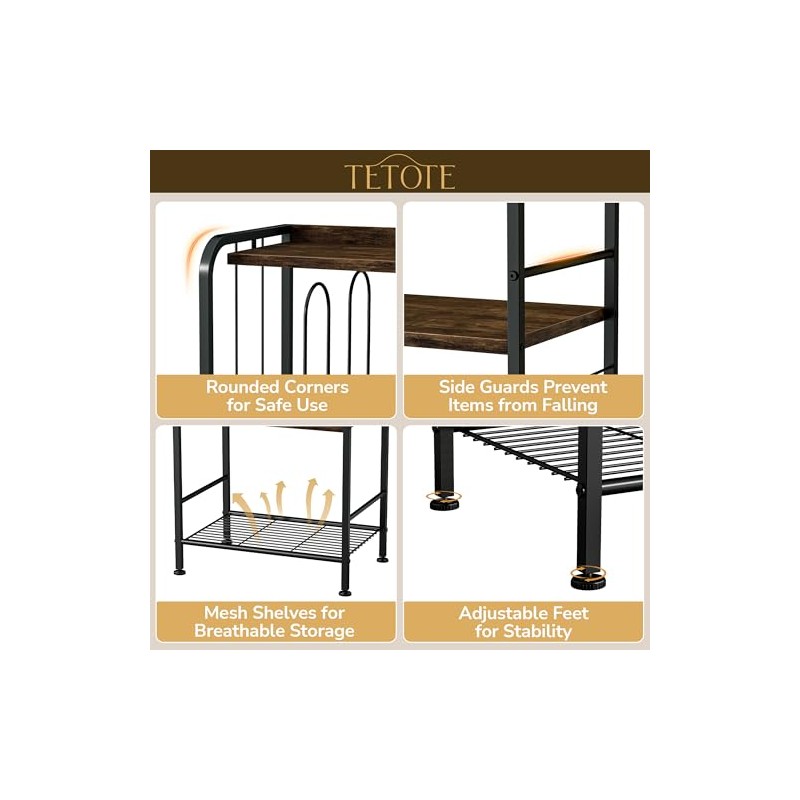 TETOTE 4-Tier Towel Rack, M-Shaped Detachable Dividers Towel Shelf with