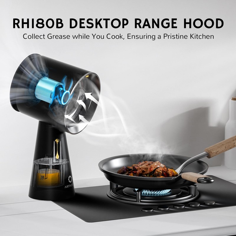 AIRTHEREAL RH180B Rechargeable Portable Range Hood, Black