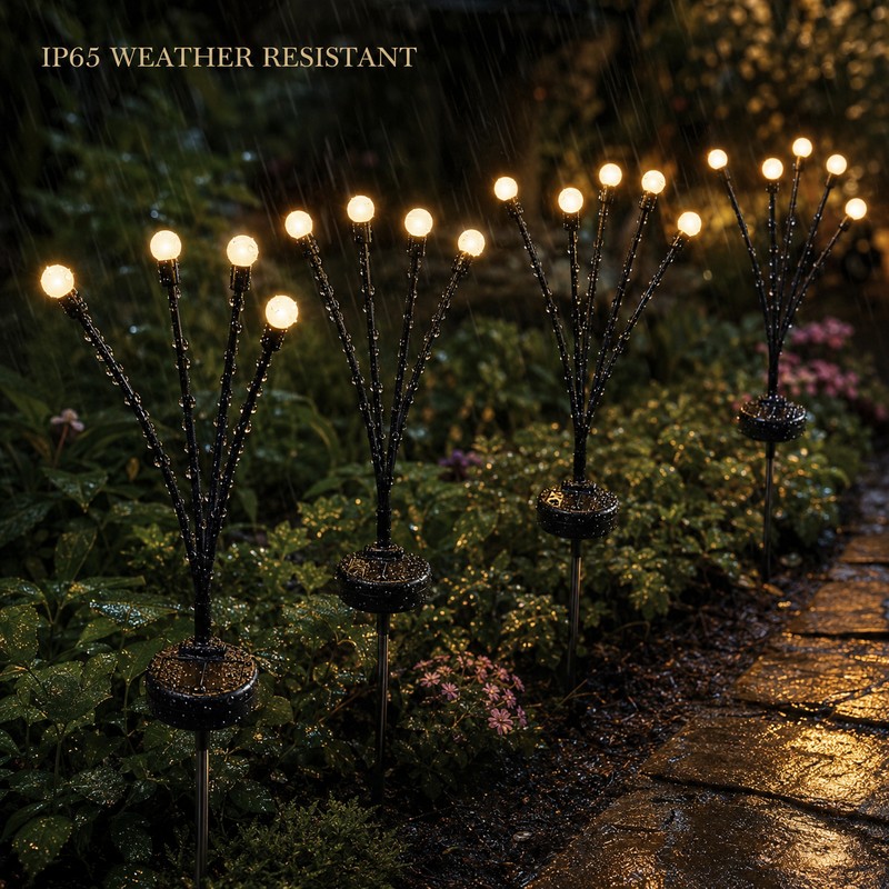 4 Pack 6 LED Solar Firefly Garden Lights with Warm
