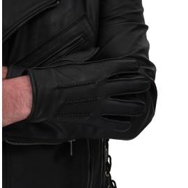 URBAN BUCK Mens Winter Leather Black Gloves - Adult Warm Touchscreen Specte Shearling Lined Driving Gloves Men (XXL)