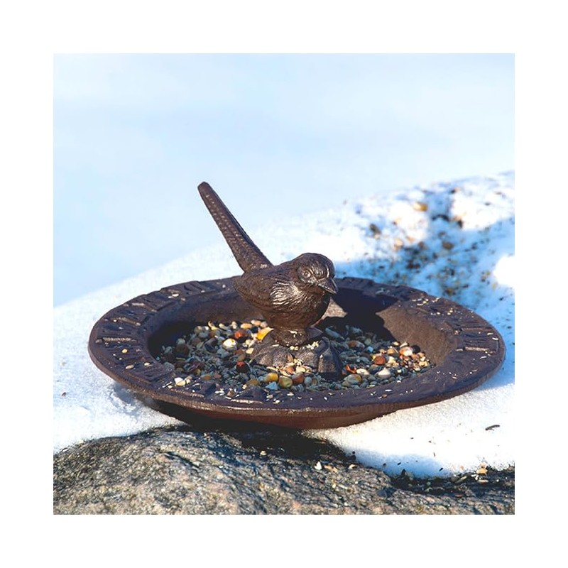 Esschert Design Cast Iron Sundial Bird Bath, Brown, 9.5" Dia.