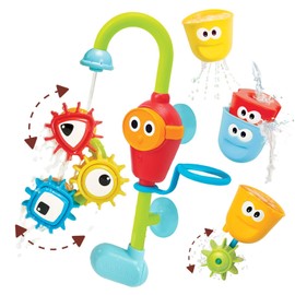 Yookidoo Bay Bath Toddler Toys (Ages 1-3) - 3 Stackable Cups, Spinning Gears, Hose & Spout for Water Play - Mold Free - Suction Cups Attach to Any Bath Tub or Shower - Spin N Sort Spout Pro