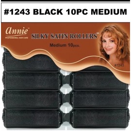 ANNIE SILKY SATIN ROLLER MEDIUM 10 PIECES #1243 BLACK  7/8" DIAMETER