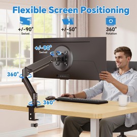 Ekisemio Single Monitor Mount, Gas Spring Monitor Arm for 13-32 inch Screens, Adjustable Computer Monitors Stand with Clamp and Grommet Base, VESA Mounts Fit 4.4-19.8lbs Computer, Black