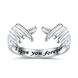 WOUOVO 925-Sterling-Silver Love Hand Heart Rings - Adjustable White Gold Plated Friendship Promise Ring Christmas Birthday Valentine's Day Jewelry Gifts for Women Teen Girls