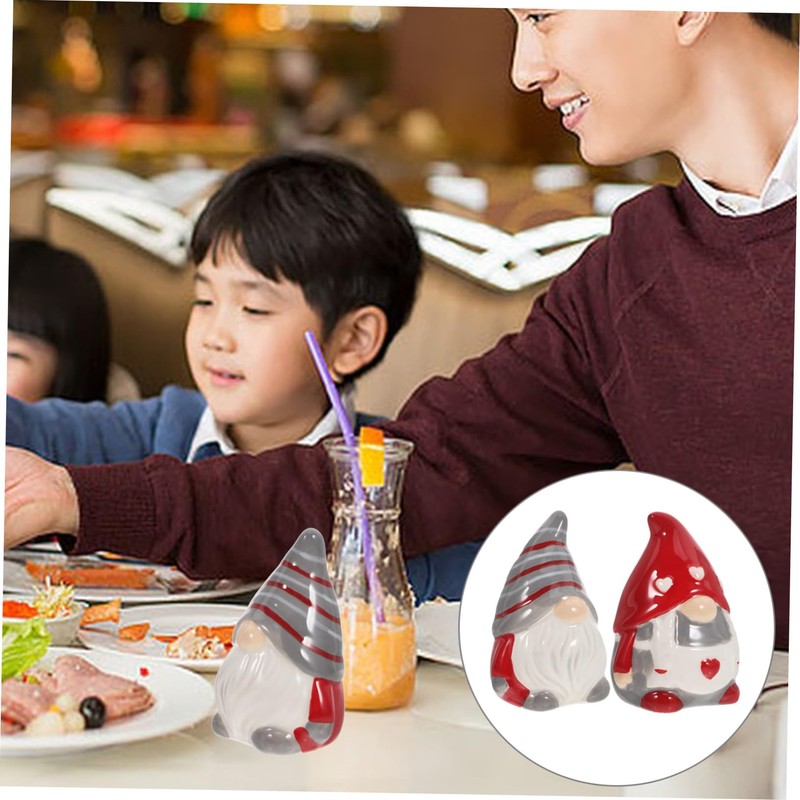 OHPHCALL 1Pair Gnome Shaped Cute Ceramic Seasoning Containers for Elegant