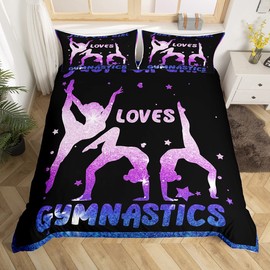 Gymnastics Duvet Cover 140 x 200 cm Girls Romantic Star Glitter Bedroom Decoration Purple Gymnastics Duvet Cover
