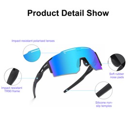 WDJLNZB Polarised Sunglasses, Cycling Glasses Men Women Polarised Cycling Glasses UV 400 Protection TR90 Frame Protective Glasses Sports Glasses for Outdoor Sports Cycling Running Golf (C)