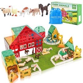 Magnetic Tiles Farm Animal Toys Set for Toddles Kids, Montessori STEM Educational Magnetic Building Blocks for 3+ Year Old Boys Girls