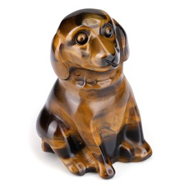 JSDDE Tiger Eye Crystal Dog Figurine Healing Gemstone Lucky Cute Stone Dogs Statue Ornament for Dog Lovers Home Office Crystals Dog Gifts