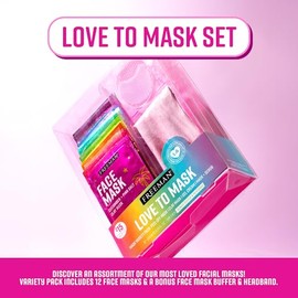 Freeman Paquete variado de 14 piezas Love To Mask, máscaras faciales para todo tipo de piel, hidrata, desintoxicante y piel clara, exfoliante adiciona