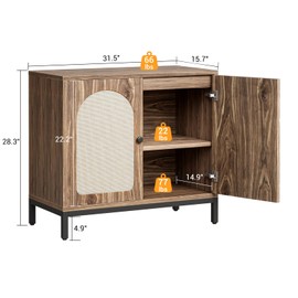 GarveeHome Rattan Sideboard Buffet Cabinet, Kitchen Storage Cabinet with Adjustable Shelf for Living Room, Hallway, Dark Brown