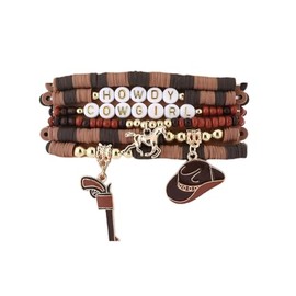 Cowgirl Cowboy Howdy Letter Charms Bracelet Cowboy Hat Boot Horseshoe Cactus Multi-layer Bracelets for Women Men Western Wristlet Set Country Concert Party Jewelry-Brown B