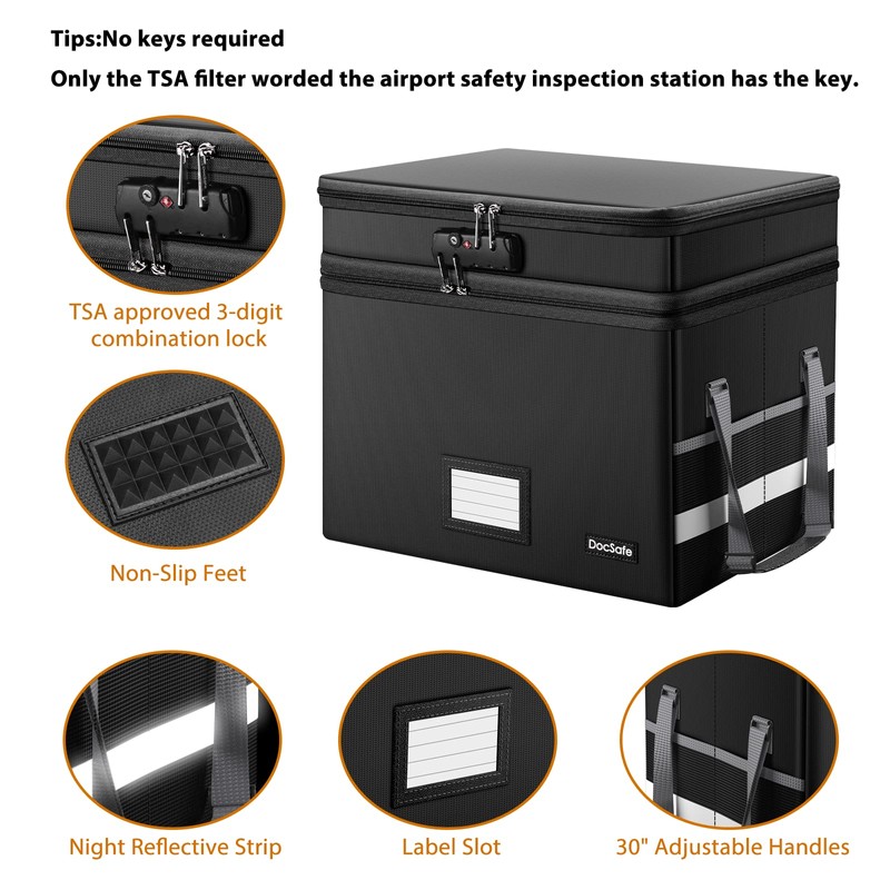 DocSafe File Box with Lock,Multi-Layer Fireproof Document Box Collapsible File