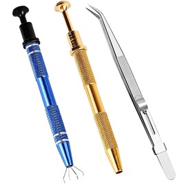 Eikovia 3 Pcs Piercing Ball Grabber Tool Piercing Removal Tool, Stainless Steel Jewelry Ball Screw on Tool With 4 Prongs Claws for Picking Up Tiny Objects Ic Chips Electronic Components