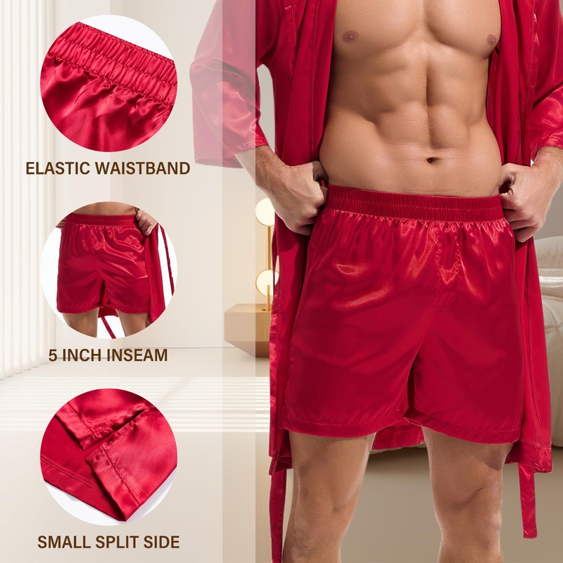 Amy Coulee Mens Satin Robe Set Lightweight Bathrobes with Shorts