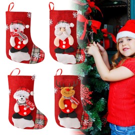 Sporgo Large Christmas Stocking: Set of 4 Santa Stocking for Filling Pendant Christmas Decoration, Santa Stocking Gift Bag Hanging Fireplaces, Walls, Stairs, Christmas Trees