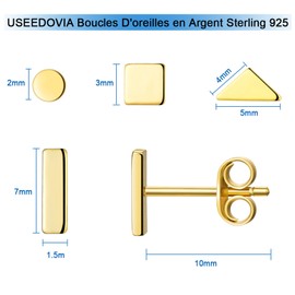 Gold Small Stud Earrings for Women Men- 4 Pairs Hypoallergenic Simple Geometric Stud Earring Set Tiny Circle Triangle Square Bar Stud Earrings Mini Cartilage Tragus Earrings