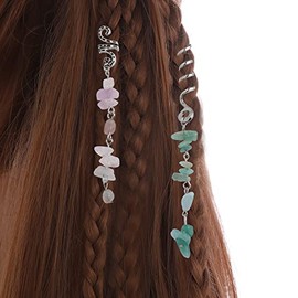 FRDTLUTHW Colored Natural Stone Tassels Hair Jewelry for Braids, Crystal Dreadlock Accessories Hair Charms for Women(Silver, pack of 6)