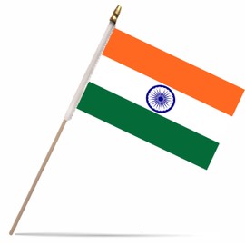 NJ & NJBW 20 Pack Small Mini India Flag on Wooden Stick - 5 x 8inch Miniature Portable Handheld Pole Indian Flags Decorations