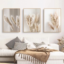 Trayosin Premium Poster Set, Reed Natural Canvas Pictures, Modern Wall Pictures, Living Room Decoration Bedroom, Beige Boho Pampas Grass Pictures, without Frame (B, 30 x 40 cm)