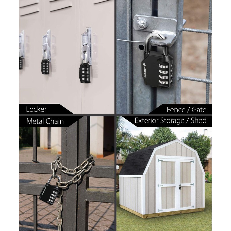 Fosmon Combination Lock, (4 Pack) 4 Digit Multi-Purpose Combination Padlock,