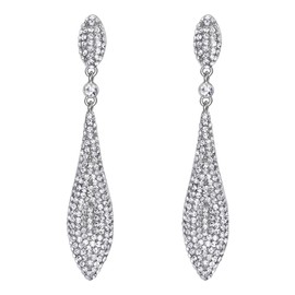 EVER FAITH Women's Austrian Crystal Double Waterdrop Pierced Dangle Earrings Clear Silver-Tone