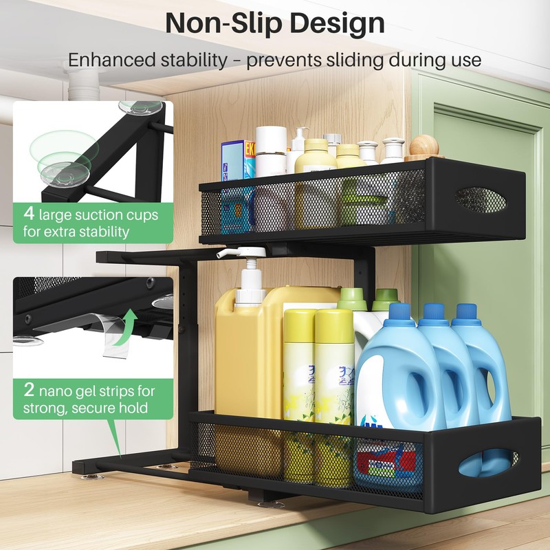 Under Sink Organizer, 2 Pack 2 Tier Pull out Cabinet