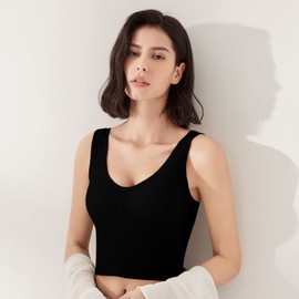 Eleplus 4-Pack Comfy Cami Bras for Women Crop Tops Padded Longline Yoga Bralettes Lounge Sports Bras(Beige+Gray+White+Black,S-M)