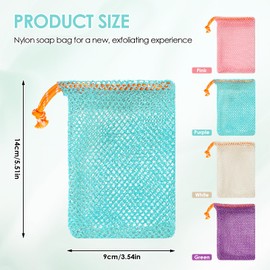 Pack of 4 Nylon Soap Bags, Colourful Soap Bags with Drawstring, Soap Bag for Solid Soap, Soap Net, Soap Bag for Showering, Exfoliating Body Scrubber, for Foaming Drying Soap