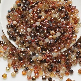 Pack of 500 Faceted Glass Beads, Crystal Glass Beads, Beads for Threading, Beads for Bracelets, Glitter Beads, Glass Beads with Hole for Crafts, Jewellery Making, DIY Necklaces, Earrings, Brown, 3 x 4